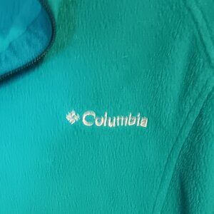 Columbia Fleece Jacket Full Zip UNISEX Teal  Large Long Sleeve Pockets Hiking